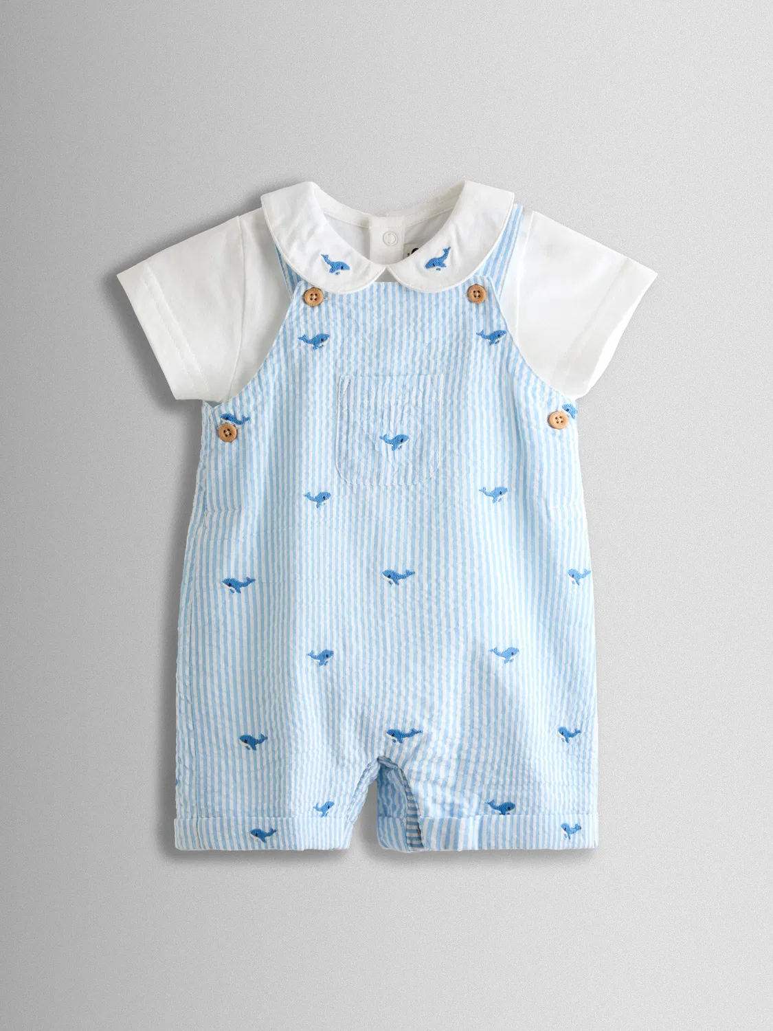 Комбинезон с боди, полосатый, с китами Jojo Maman Bébé, синий — фото 2