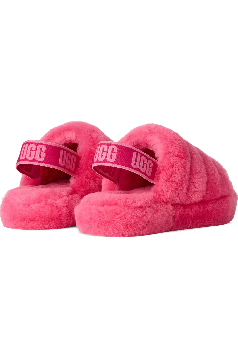 Детские сандалии сланцы на овечьей шерсти Fluff Yeah UGG, Deep Coral/Sachet Pink — фото 2