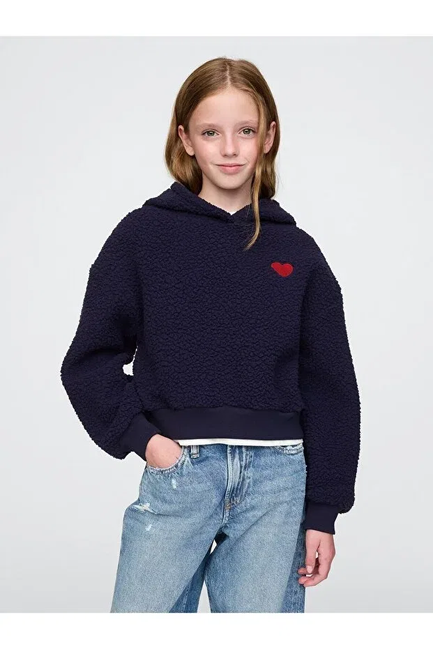 Детское укороченное худи из флиса с принтом Gap, Navy Blue-000