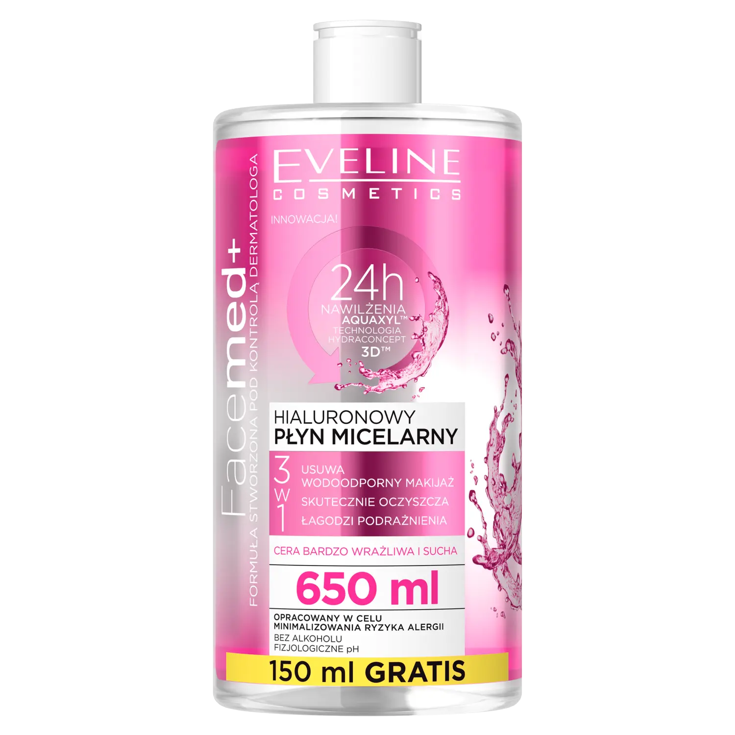 

Eveline Cosmetics Facemed гиалуроновая мицеллярная вода 3в1 для лица, 650 мл
