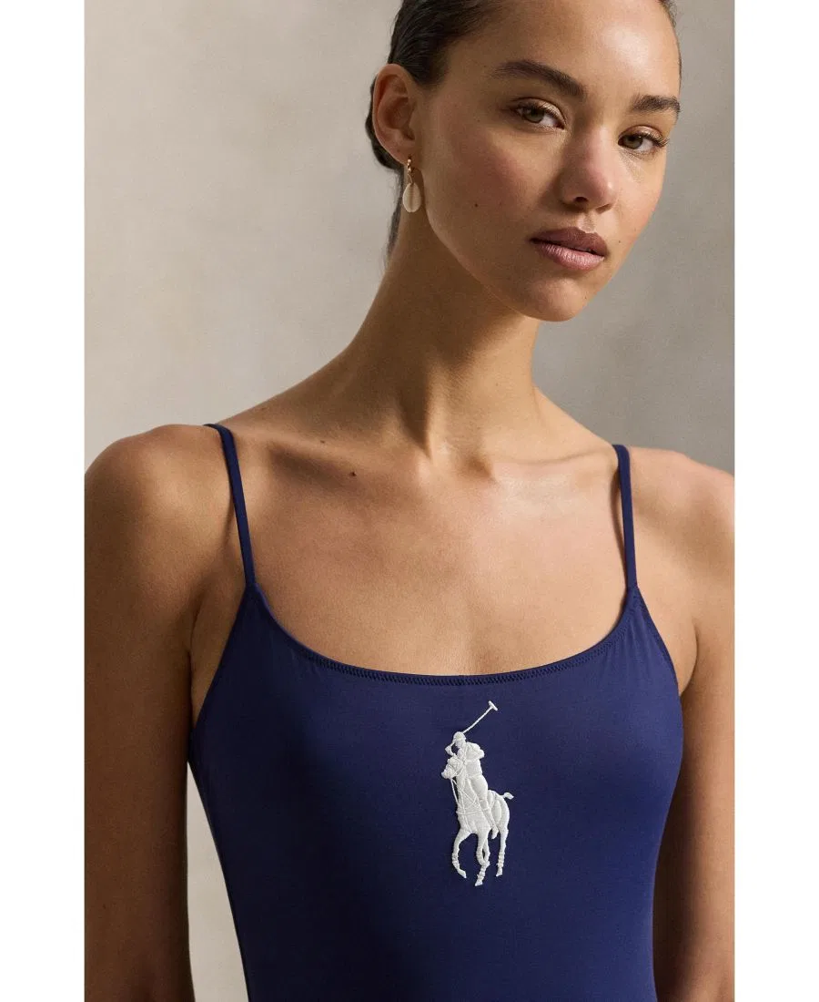 Цельный купальник с бретелями-спагетти Polo Ralph Lauren, Navy Blue — фото 3