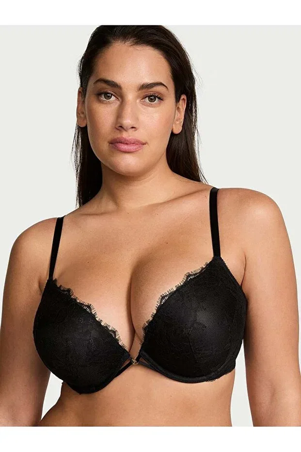 Женское бюстье на косточках с кружевом Bombshell rose lace push-up bra Victoria'S Secret, Black
