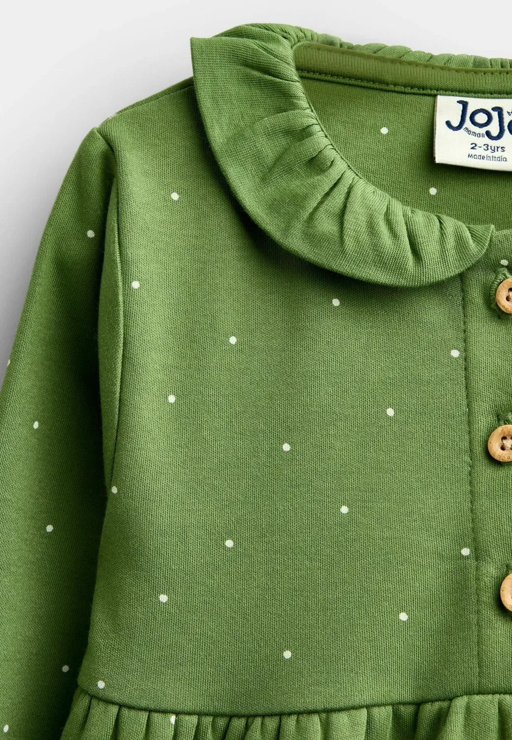 Платье с аппликацией и пуговицами спереди - трикотажное платье Jojo Maman Bébé, Khaki Green Farm — фото 4