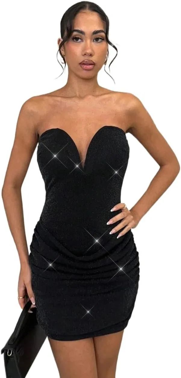 Женское летнее мини-платье Tube Top Solid Color, Black