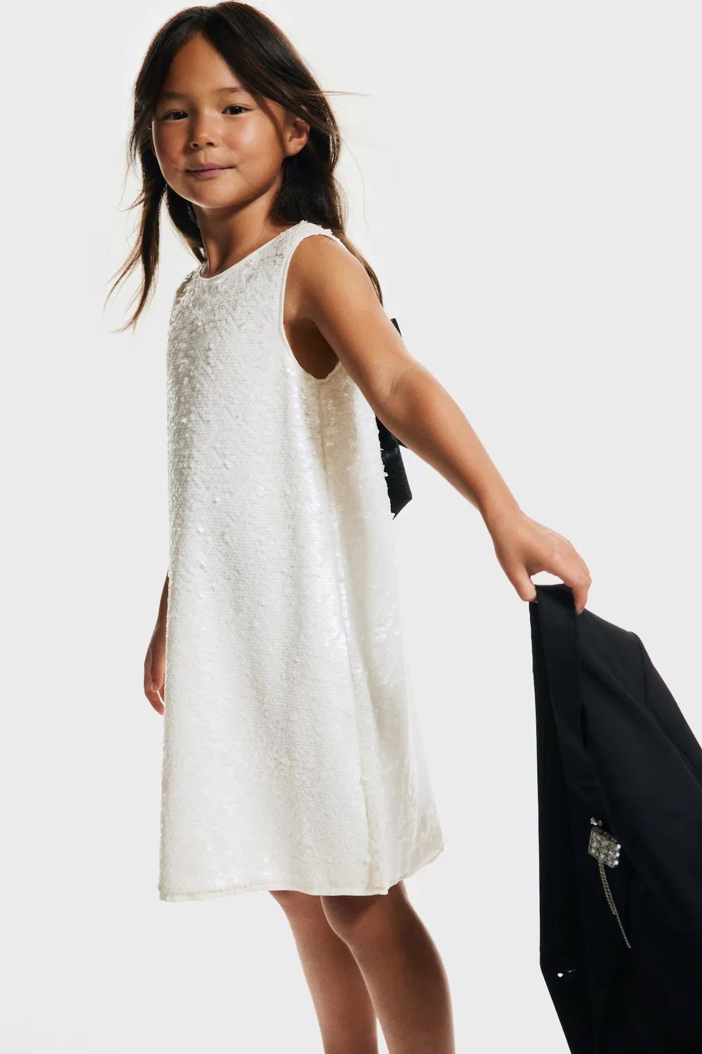 Платье, расшитое пайетками, с декоративным бантом H&M, Weiß/Schwarz