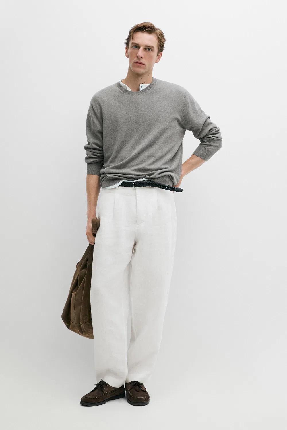 Свитер Massimo Dutti Cotton Blend Knit, антрацитово-серый — фото 3