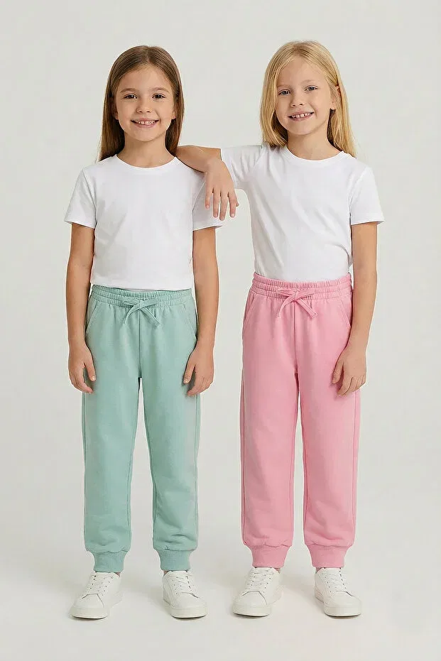 Детские спортивные штаны для девочек с эластичным поясом Dmb, Pink - Mint — фото 2