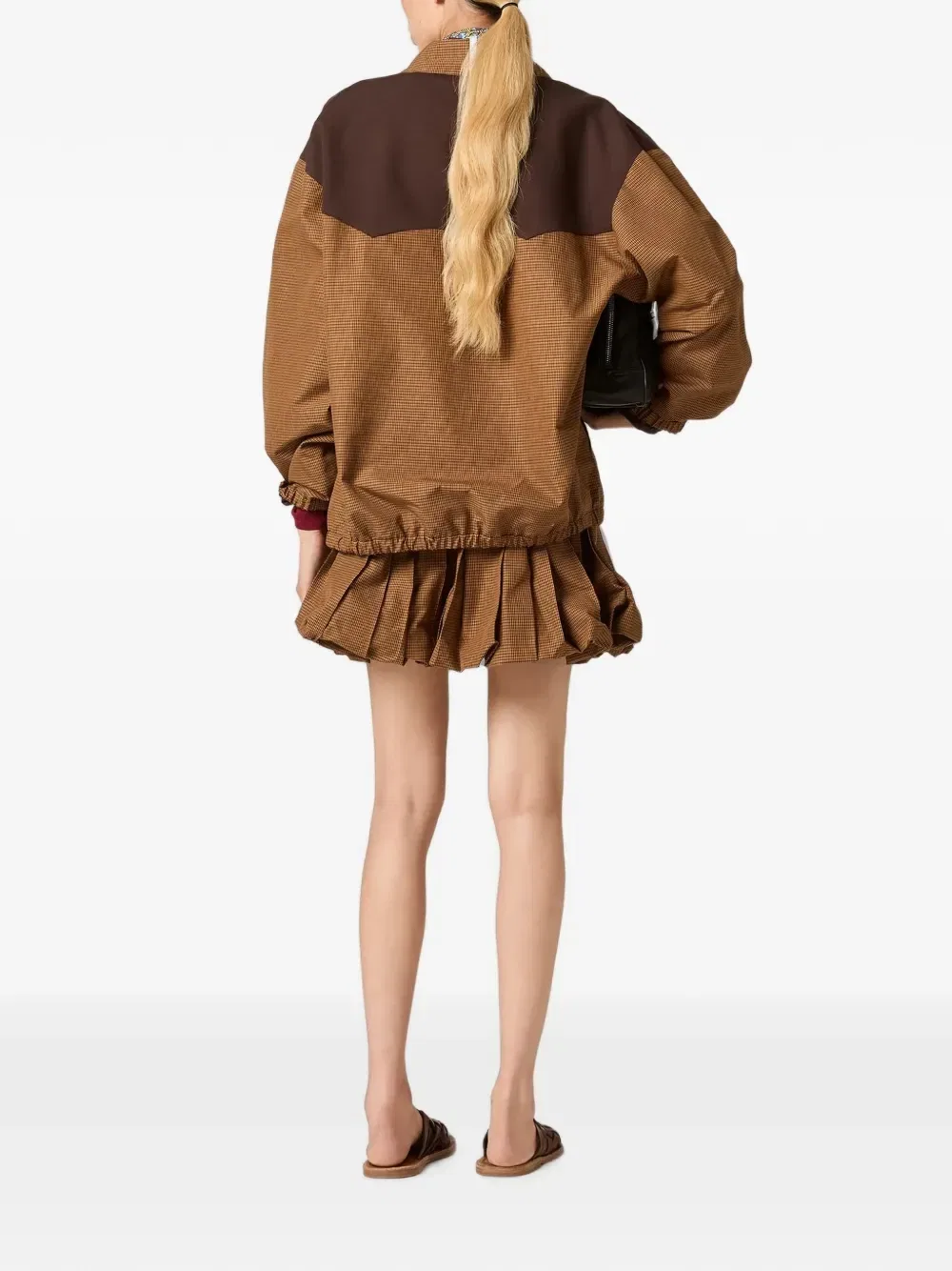 Плиссированная мини-юбка в клетку виши Miu Miu, коричневый — фото 4