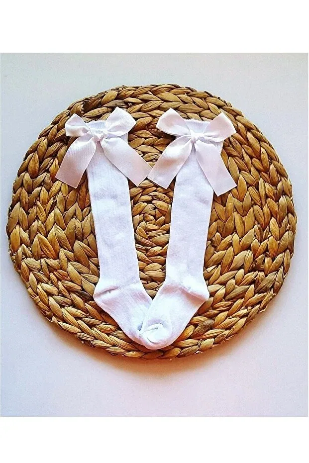 Детские носки для девочек с бантом Knee Socks Eses Bebe, White