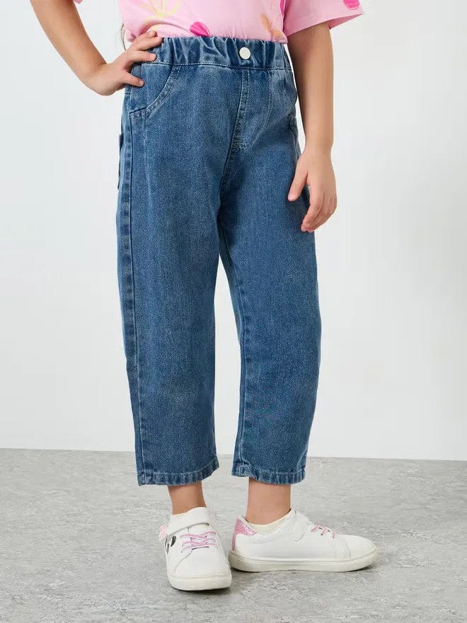 Джинсы мешковатые с эластичным поясом, модель Girls blue washed, Styli, синий