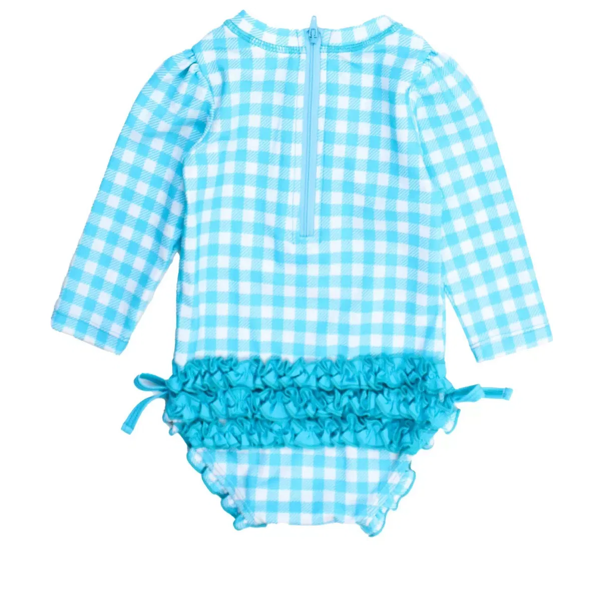 Детское платье-рашгард для девочек с принтом RuffleButts, Bright Aqua Gingham — фото 2