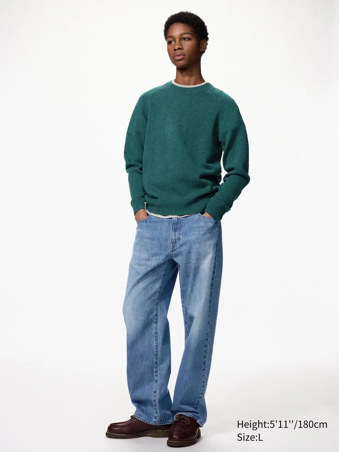 Свитер Uniqlo, из овечьей шерсти, зеленый — фото 2