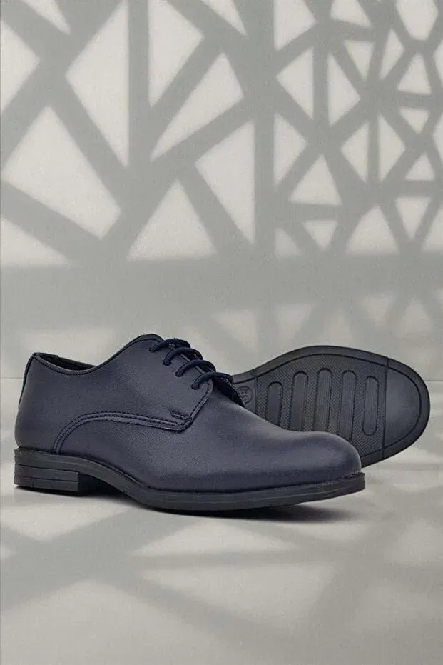 Детские туфли для мальчиков матовые на шнуровке Rakerplus, Navy Blue