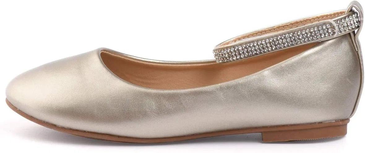 Детские туфли-балетки для девочек с ремешком на щиколотке Nova Utopia Nova Footwear, Gold — фото 3