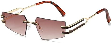 

Солнцезащитные очки без оправы для женщин, женские солнцезащитные очки в маленькой оправе, многоугольные солнцезащитные очки, женские очки без оправы MTZJH, Gold Brown