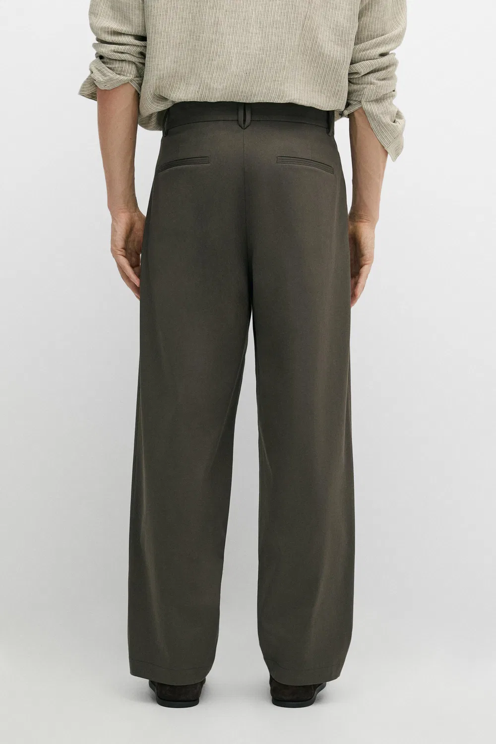 Брюки Massimo Dutti Flowing With Darts, хаки — фото 4