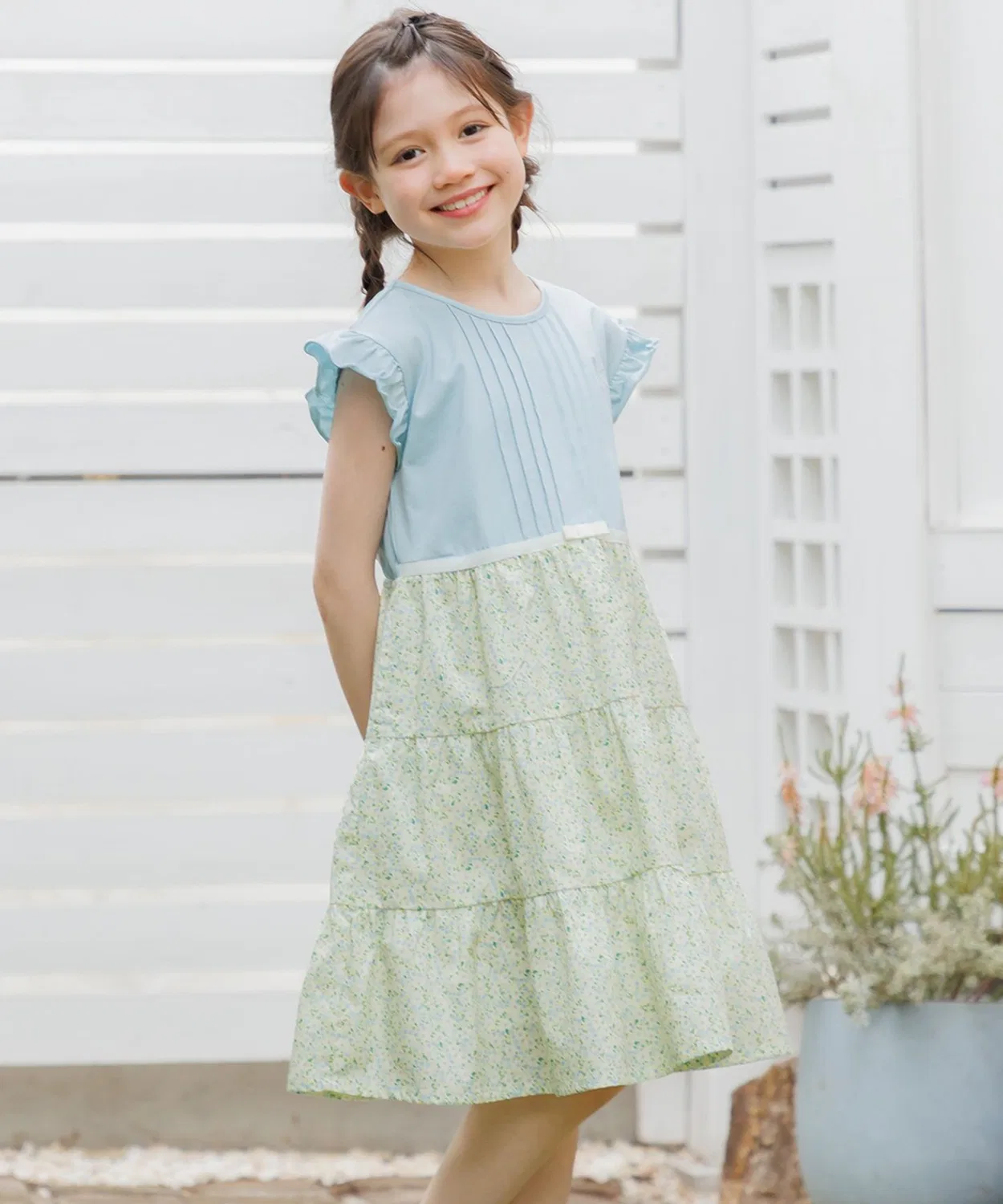Детское платье с принтом Petite Marguerite Kumikyoku KIDS, Light Yellow