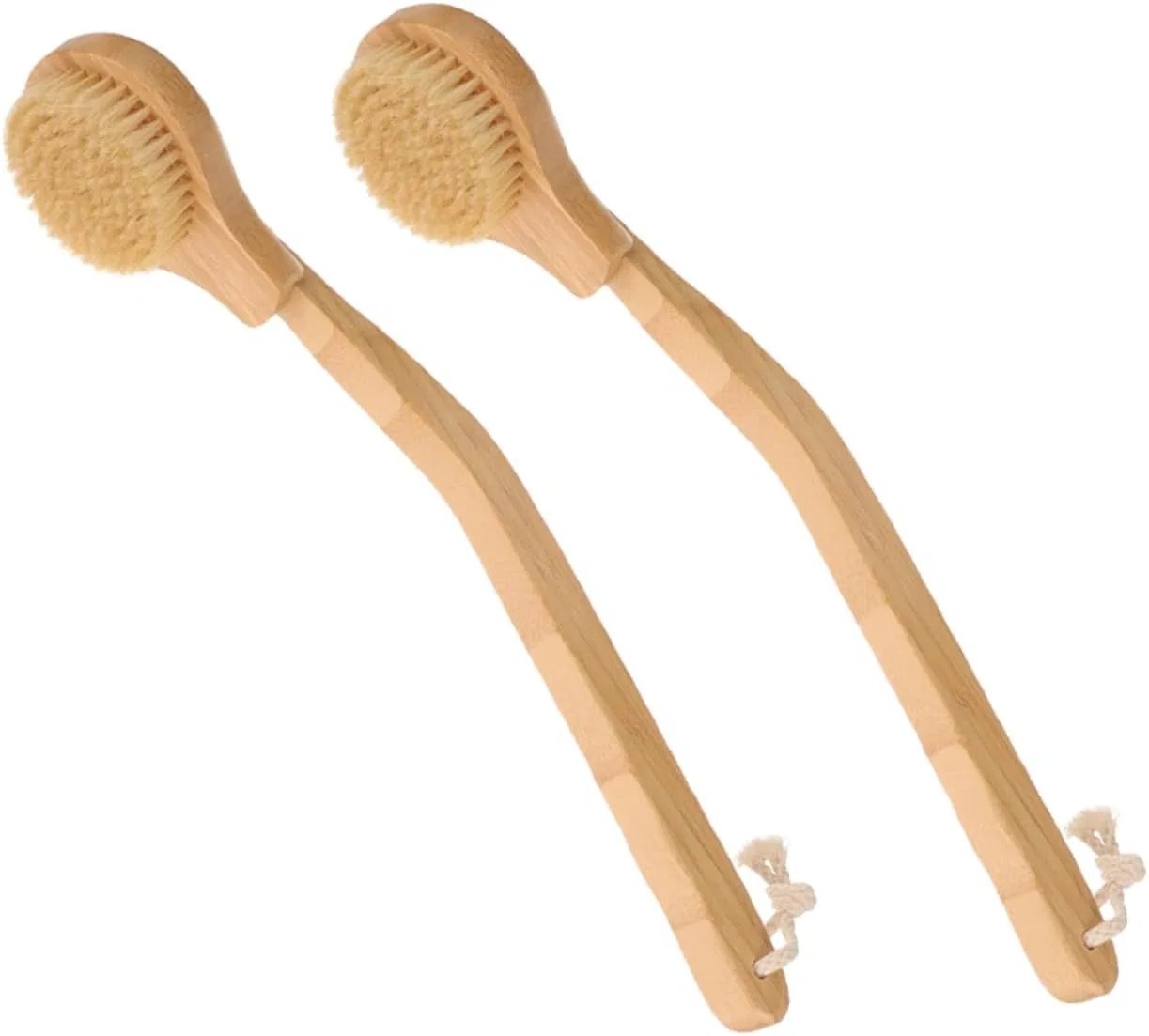 Щетка для тела с длинной ручкой, набор 2 шт, UTHCLO, Bamboo, 42 см, Khaki