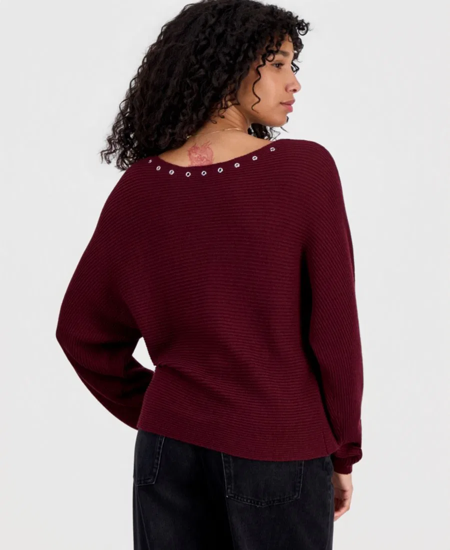 Свитер с люверсами и лодочным вырезом, модель Grommet Boat-Neck Rebellious One, Wine — фото 3