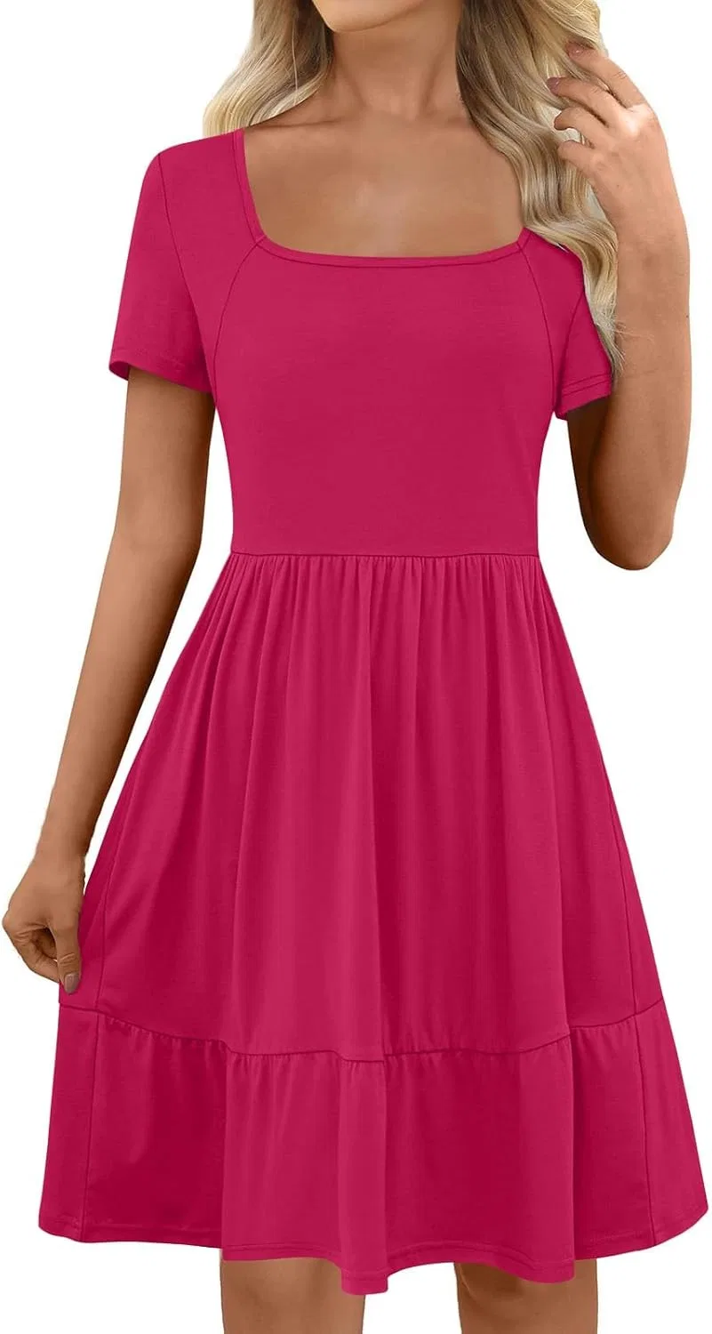 Женское летнее платье с квадратным вырезом Babydoll, Hot Pink