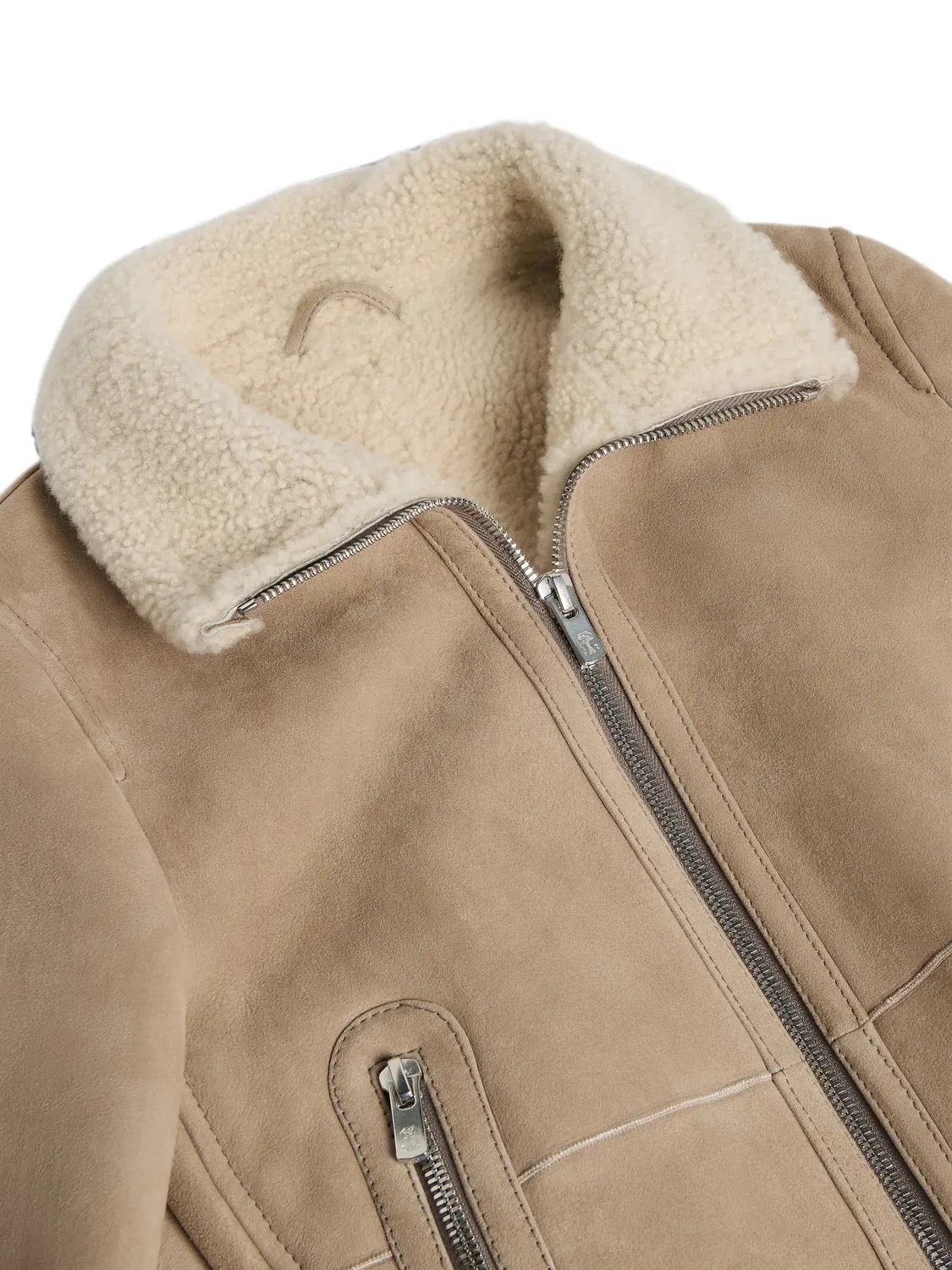 Бомбер из овчины Brunello Cucinelli Kids, нейтральные цвета — фото 3