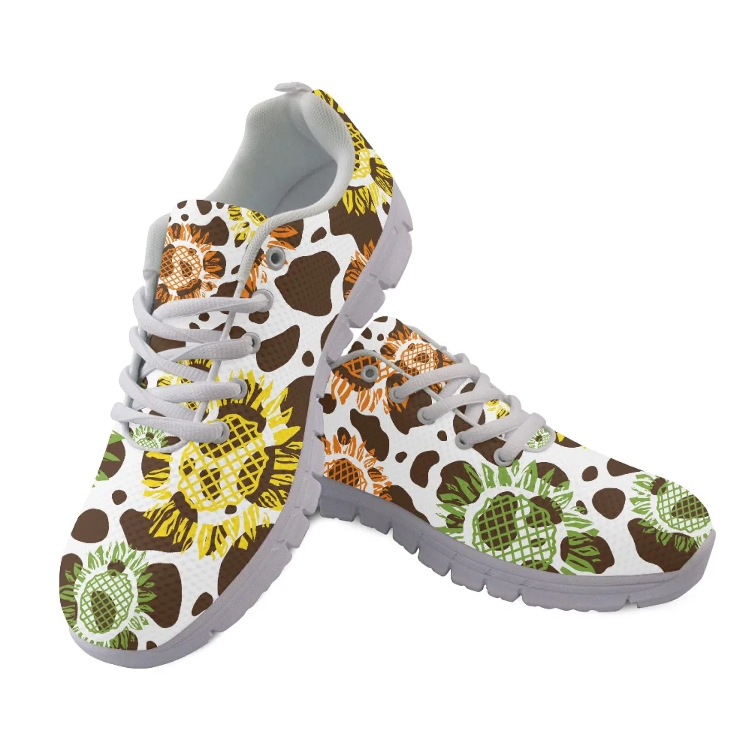 Детские кроссовки для девочек с принтом Paw Mushroom Sunflower Print Tie Dye Sports Shoes Kuiaobaty, Cow Print — фото 2