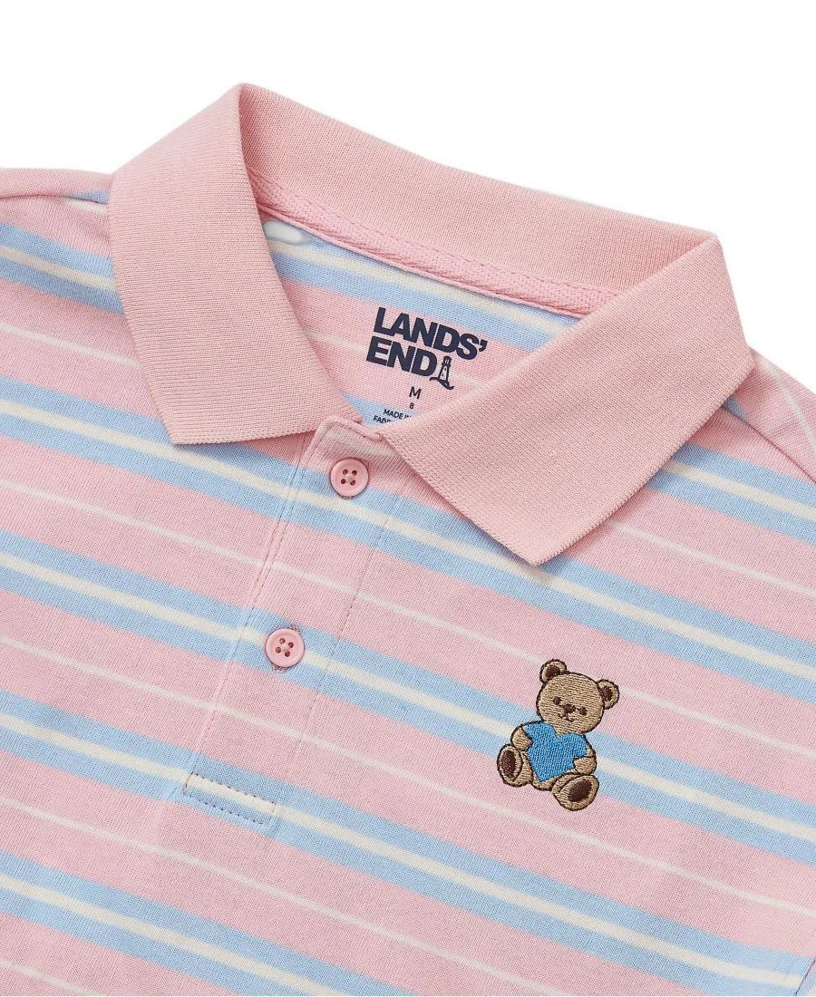 Детское поло с длинным рукавом Lands' End, Bear/Orchid Pink Stripe — фото 2
