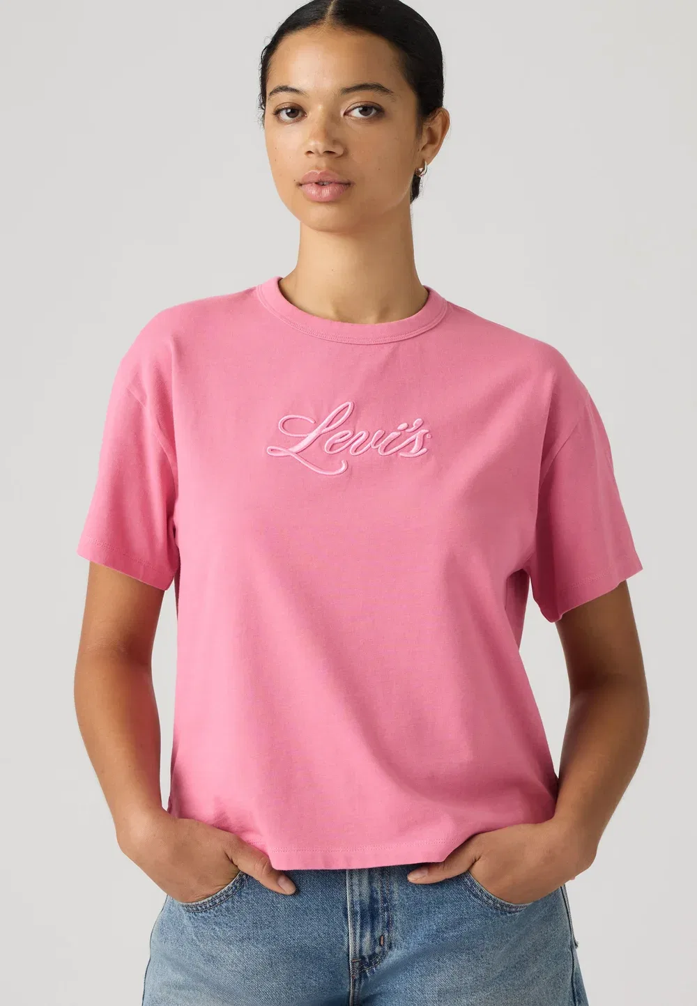 Винтажная футболка - футболка с принтом Levi'S, Corded Script Logo Tameless Rose — фото 3