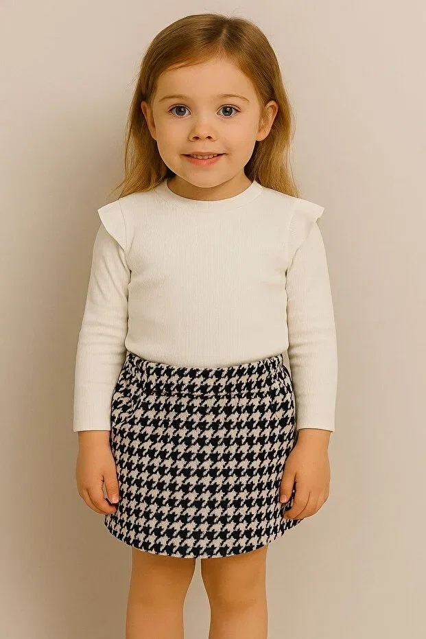 Детский комплект юбки и блузки с длинным рукавом Basics Ueskids, White — фото 2