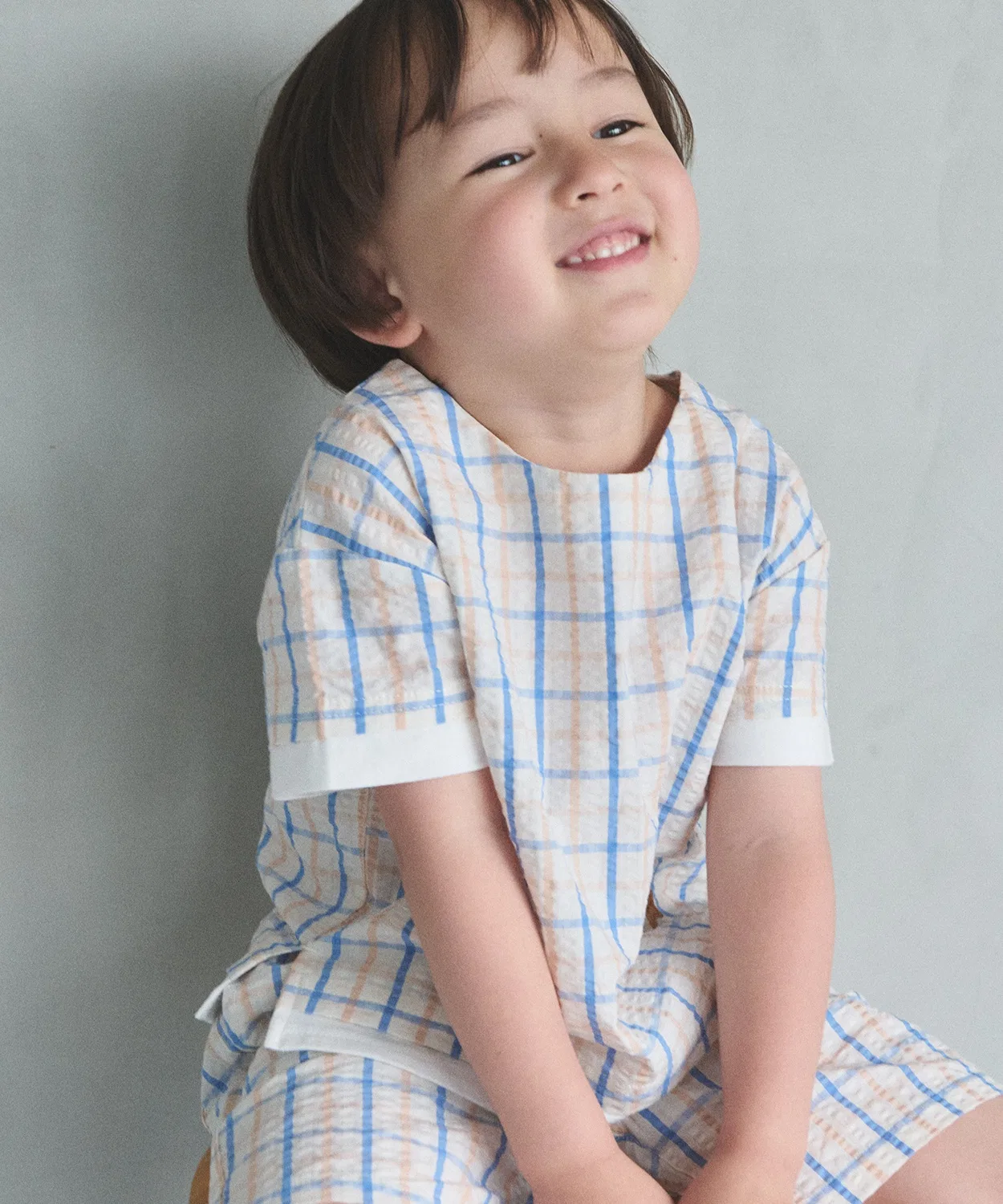Детский комплект из куртки и шорт с принтом в клетку, модель BOYS Check Set Up, petit main, Blue — фото 4