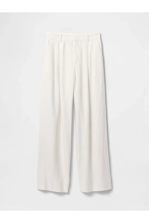 Женские брюки из льняной смеси с завышенной талией Gap, Off White-000 — фото 3