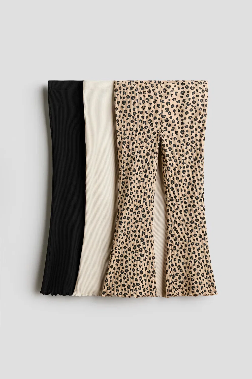 Комплект из 3 расклешенных леггинсов с оверлочной обработкой низа H&M, Beige/Leopardenprint