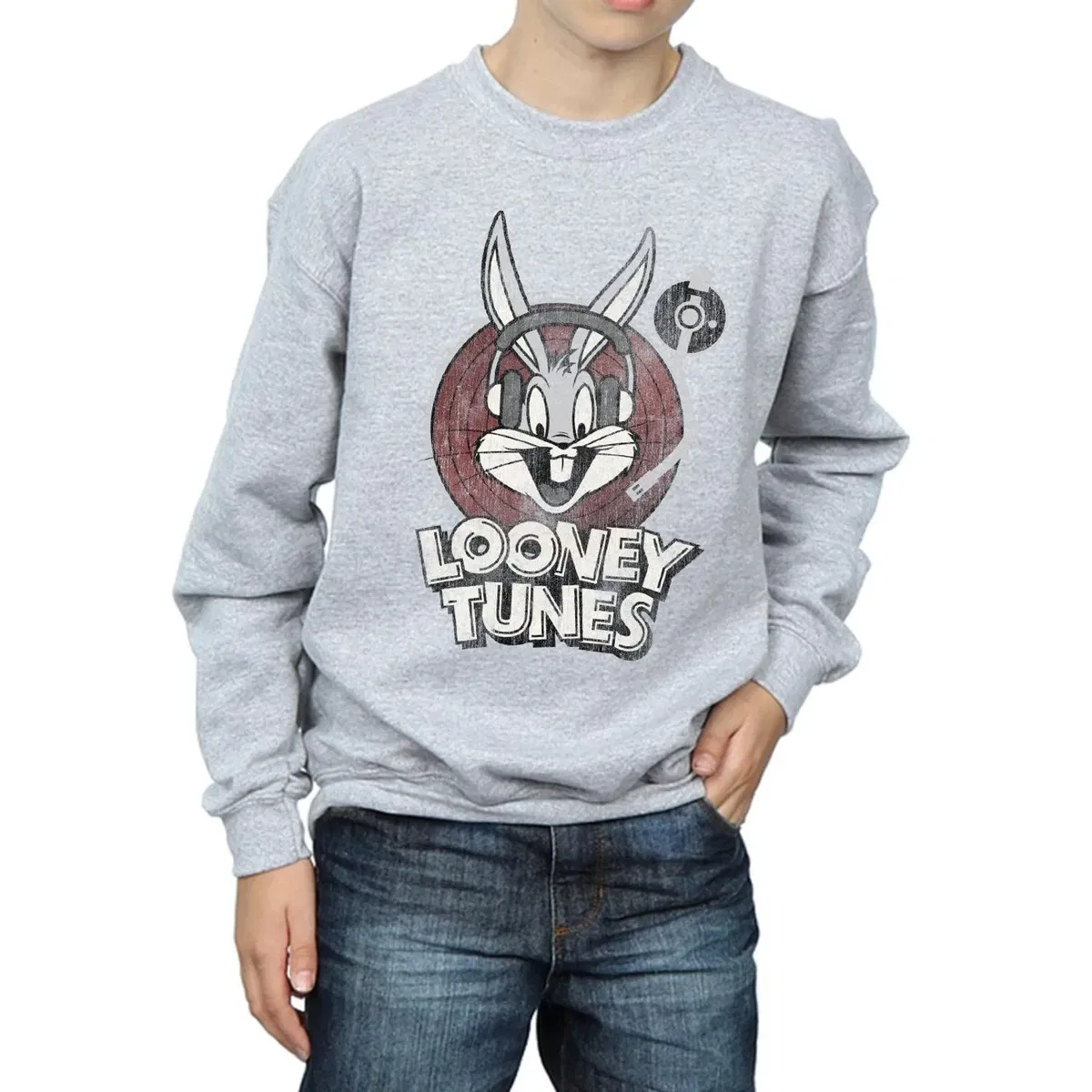 Детский свитшот с принтом Bugs Bunny Circle Logo Looney Tunes, Grey — фото 4