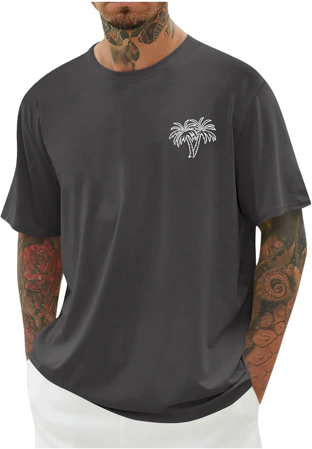 Мужская футболка с пальмами оверсайз, Dark Gray