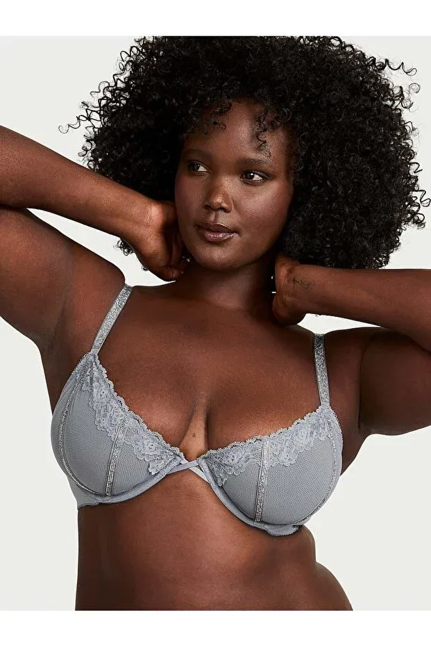 Женский бюстгальтер кружевной с блестками Victoria'S Secret, Astroid Gri