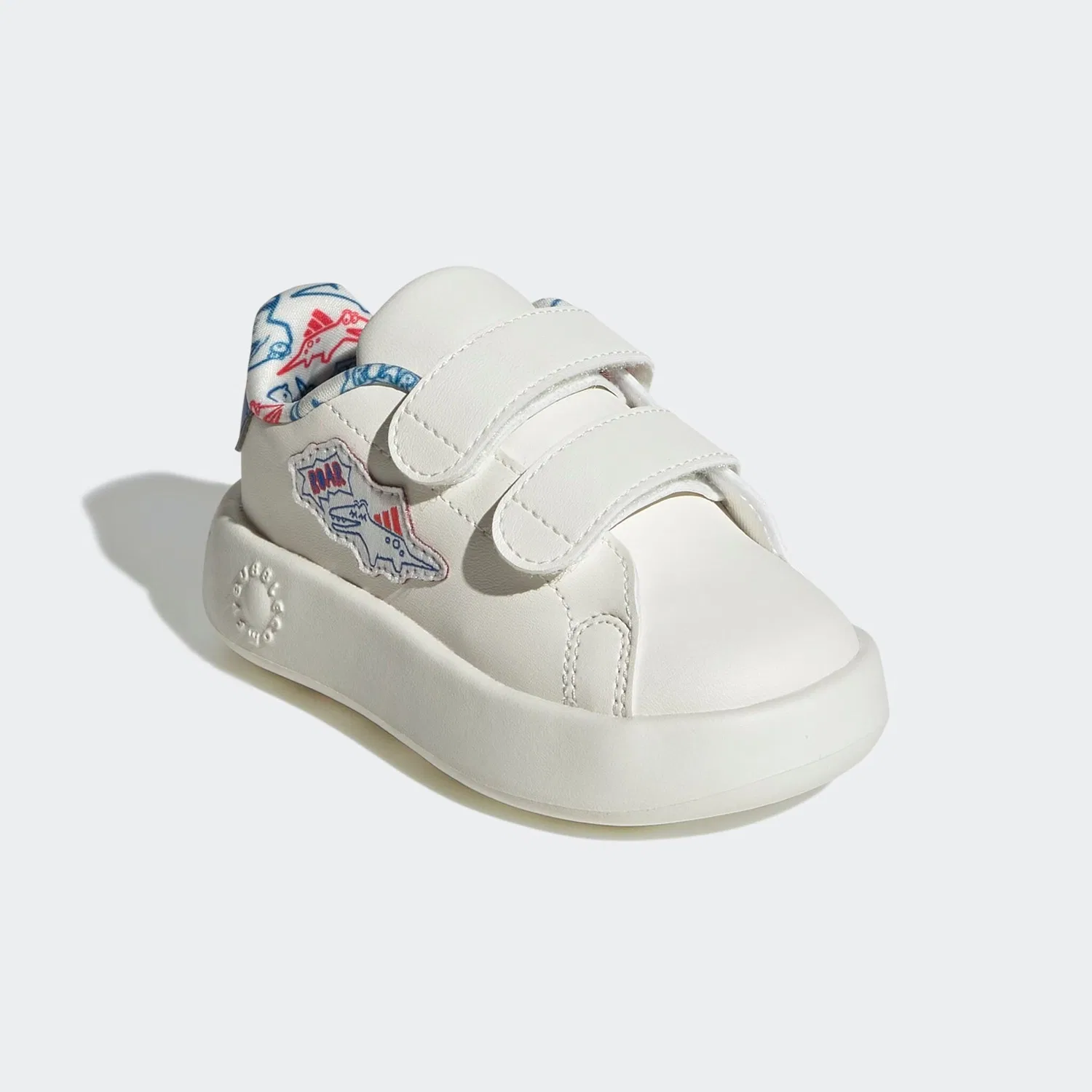 Детские кроссовки с динозаврами Adidas Sportswear, Off White / Bright Royal / Semi Lucid Red
