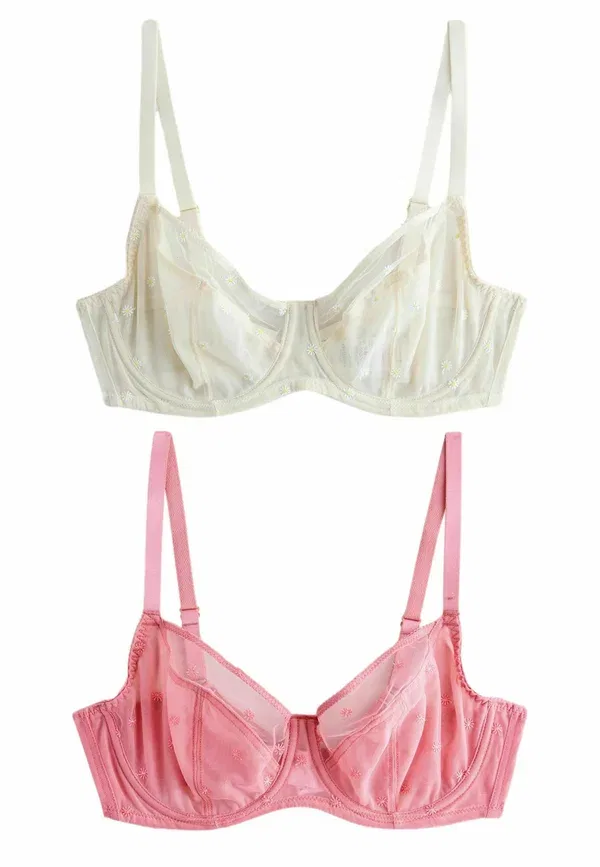Бюстгальтер с косточками, кружевной, Dd+ non pad full cup fit - embroidery bras 2 pack, Next, Coral Ecru, экрю — фото 4