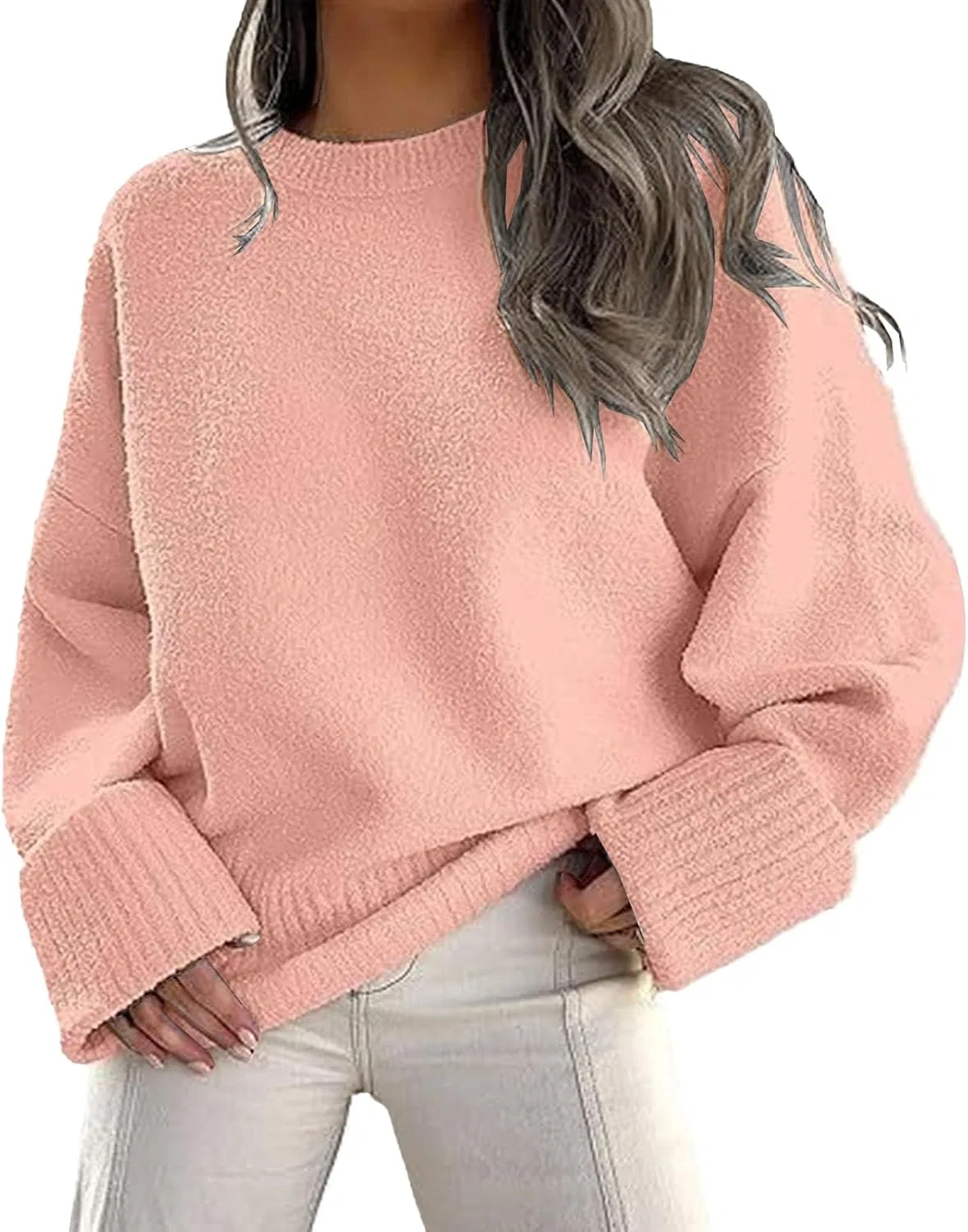 Женский свитер оверсайз с ворсом, Pullover, розовый