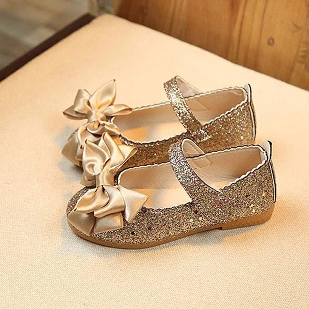 Детские кроссовки для девочек с подсветкой Princess Bowknot, Gold — фото 3