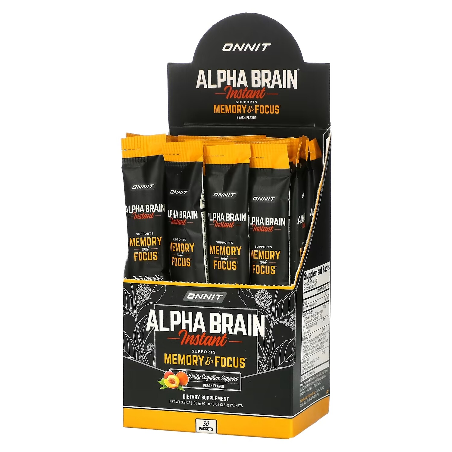 

Добавка для Памяти и Концентрации Onnit Alpha Brain Instant, персик, 30 пакетиков по 3,6 г