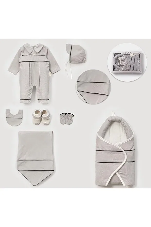 Детский комплект боди для мальчиков хлопковый Kıl piped newborn baby boy 7-piece hospital discharge bodysuit set baby outfit Cherub Baby, Gri