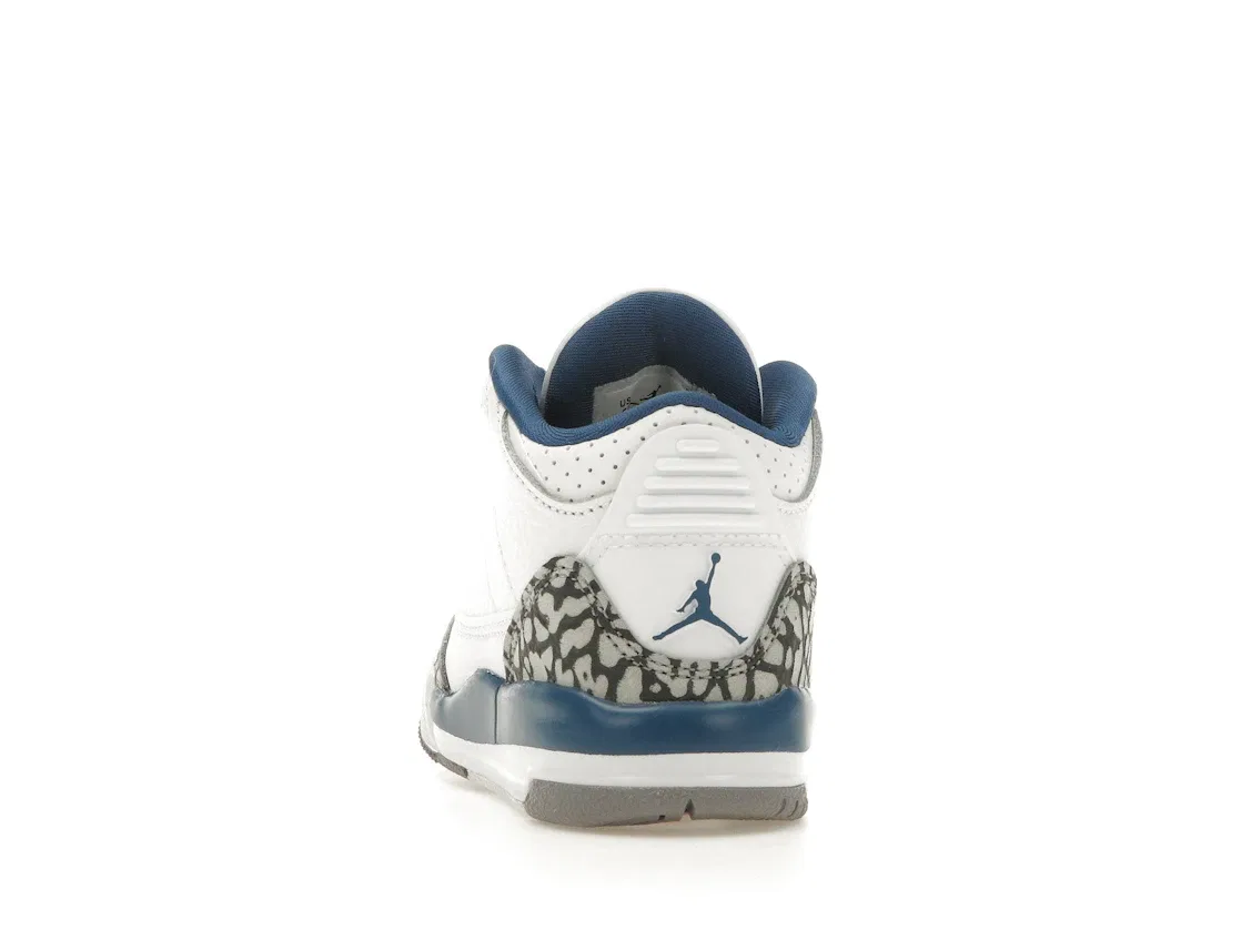 Детские кроссовки с принтом Jordan 3 Retro Wizards Jordan, White/Metallic Copper/True Blue/Cement Grey — фото 4