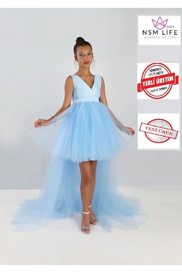 Детское платье для девочек с запахом 2021 Nsm Life Quality Of Life, Babe Blue — фото 2