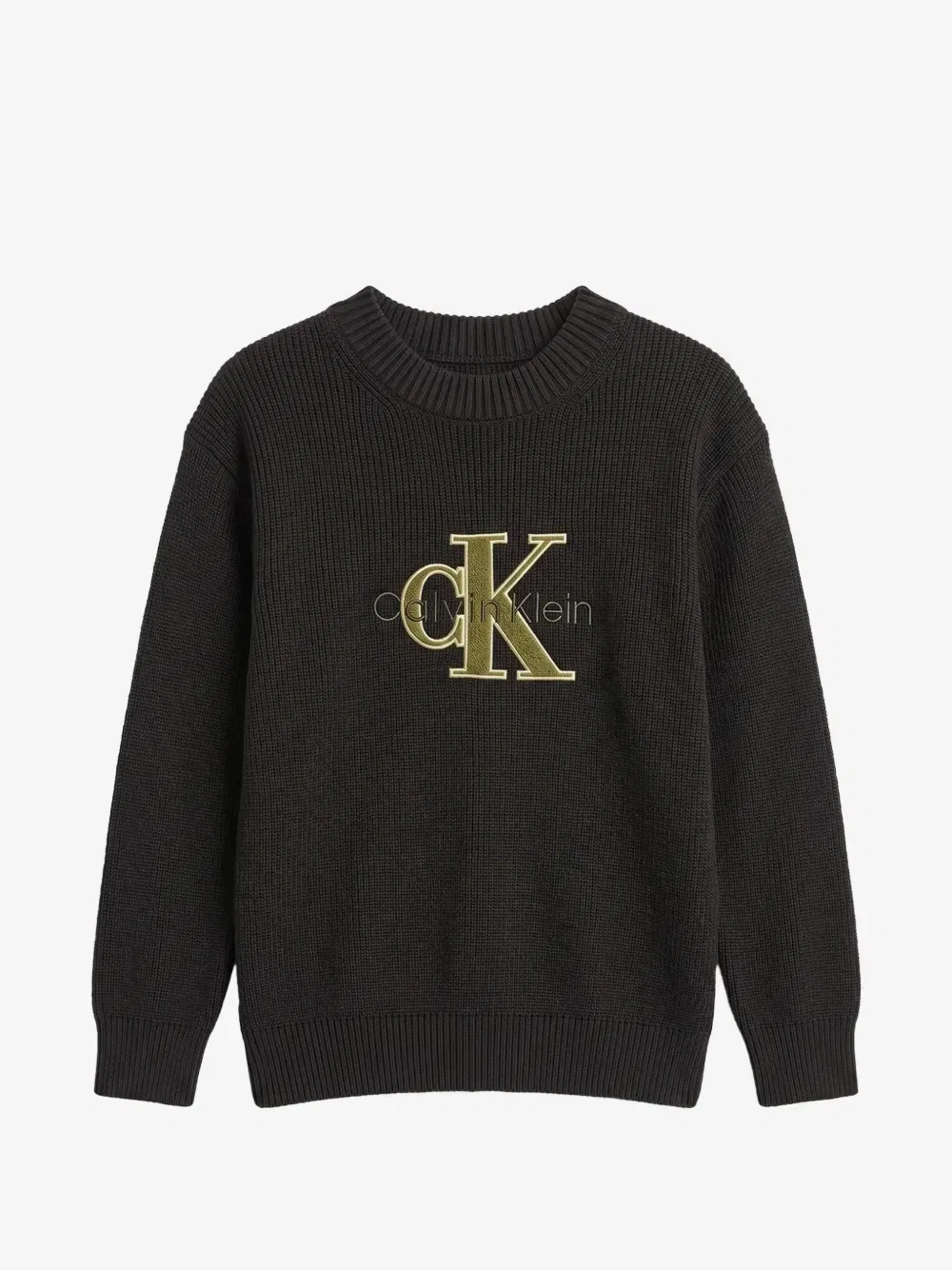 Свитер в рубчик с вышитым логотипом Calvin Klein Kids, черный