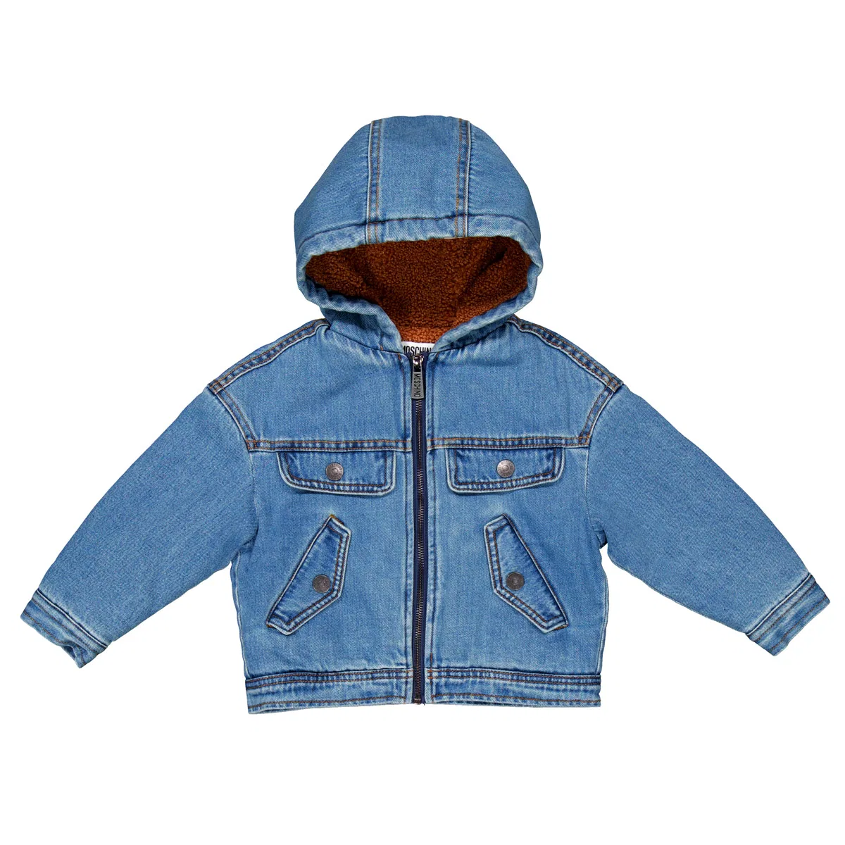 Джинсовая куртка с капюшоном и тисненым логотипом Boys Embossed Logo Hooded Denim Jacket Moschino, Indigo Blue