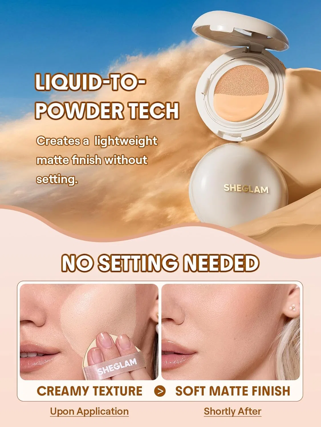 Тональная кушон-основа Sheglam Lock & Go Long-Lasting, матовая, водостойкая, оттенок Saddle — фото 4