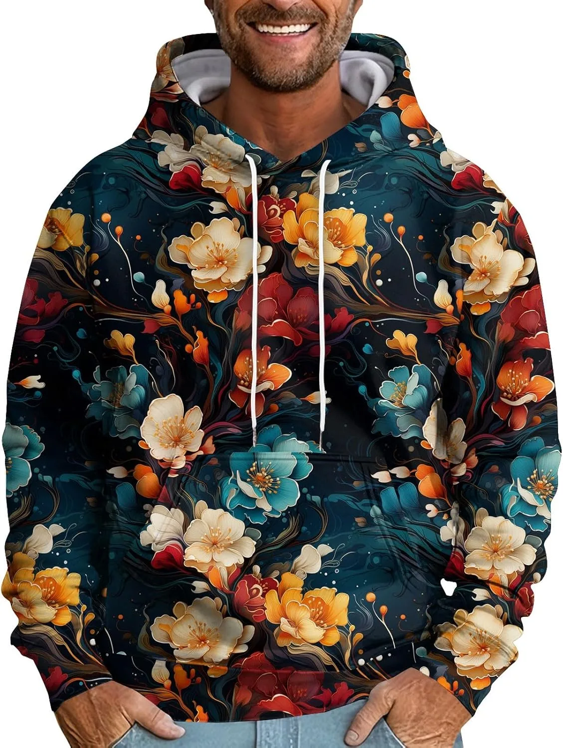 

GOFULY мужской худи с камуфляжным принтом, капюшон на шнурке и карманом-кенгуру