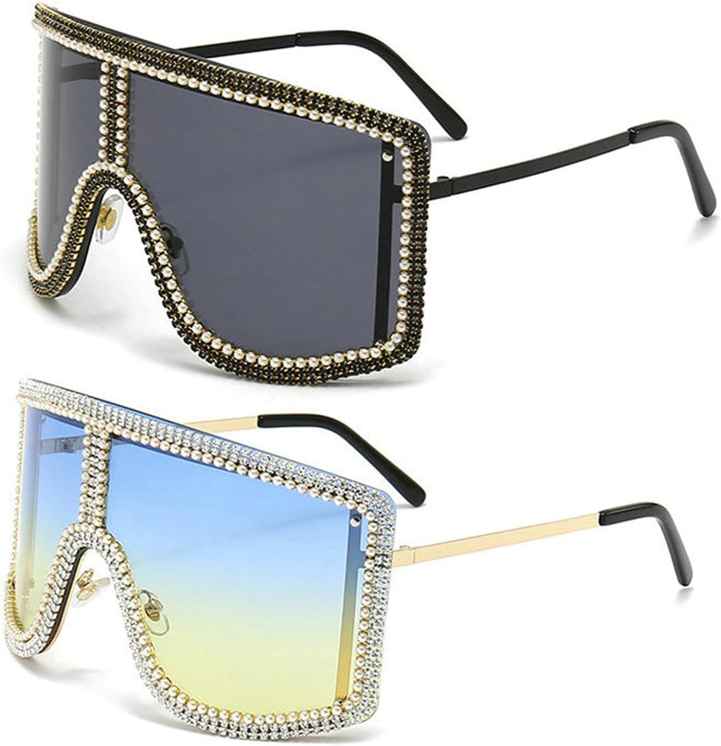 

Солнцезащитные очки Willochra с крупными стразами, женские, 2023 год, роскошные цельные спортивные солнцезащитные очки в стиле Y2K для женщин в стиле панк, 2pcs-blue Yellow&black