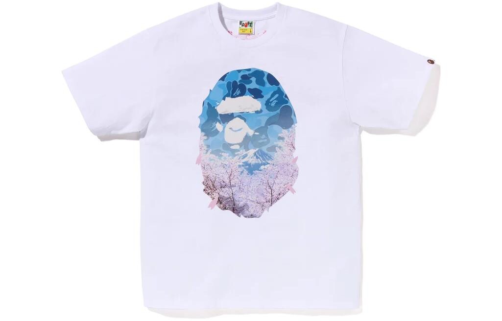 

A BATHING APE BAPE Футболка Sakura Photo Ape Head (SS23) Белая, Черный