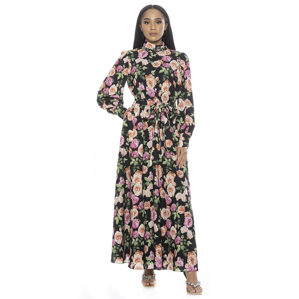 

Женское платье макси с блузкой и рукавами ALEXIA ADMOR Isaliah Mockneck, цвет Black Multi